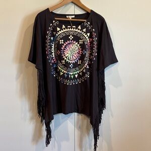 NEW Easel Fringe Mandala Print Top Oversized Size Small Medium Large Boho